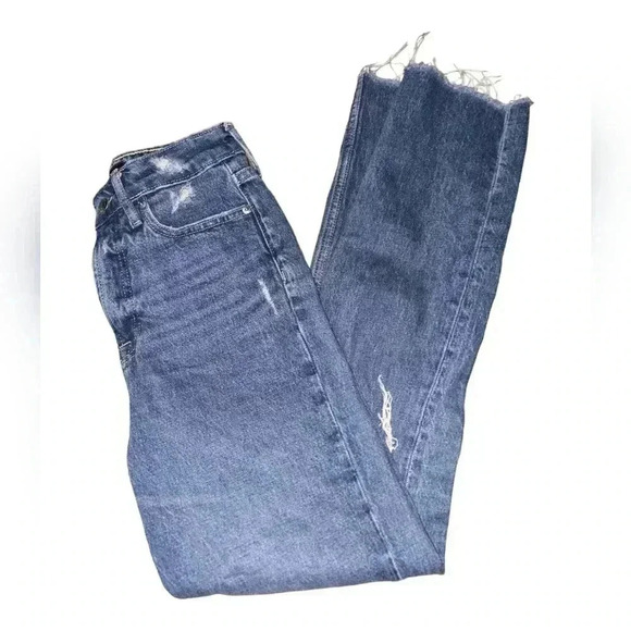 Womens Free Assembly, size 0, super high rise straight distressed jeans, - Picture 1 of 4